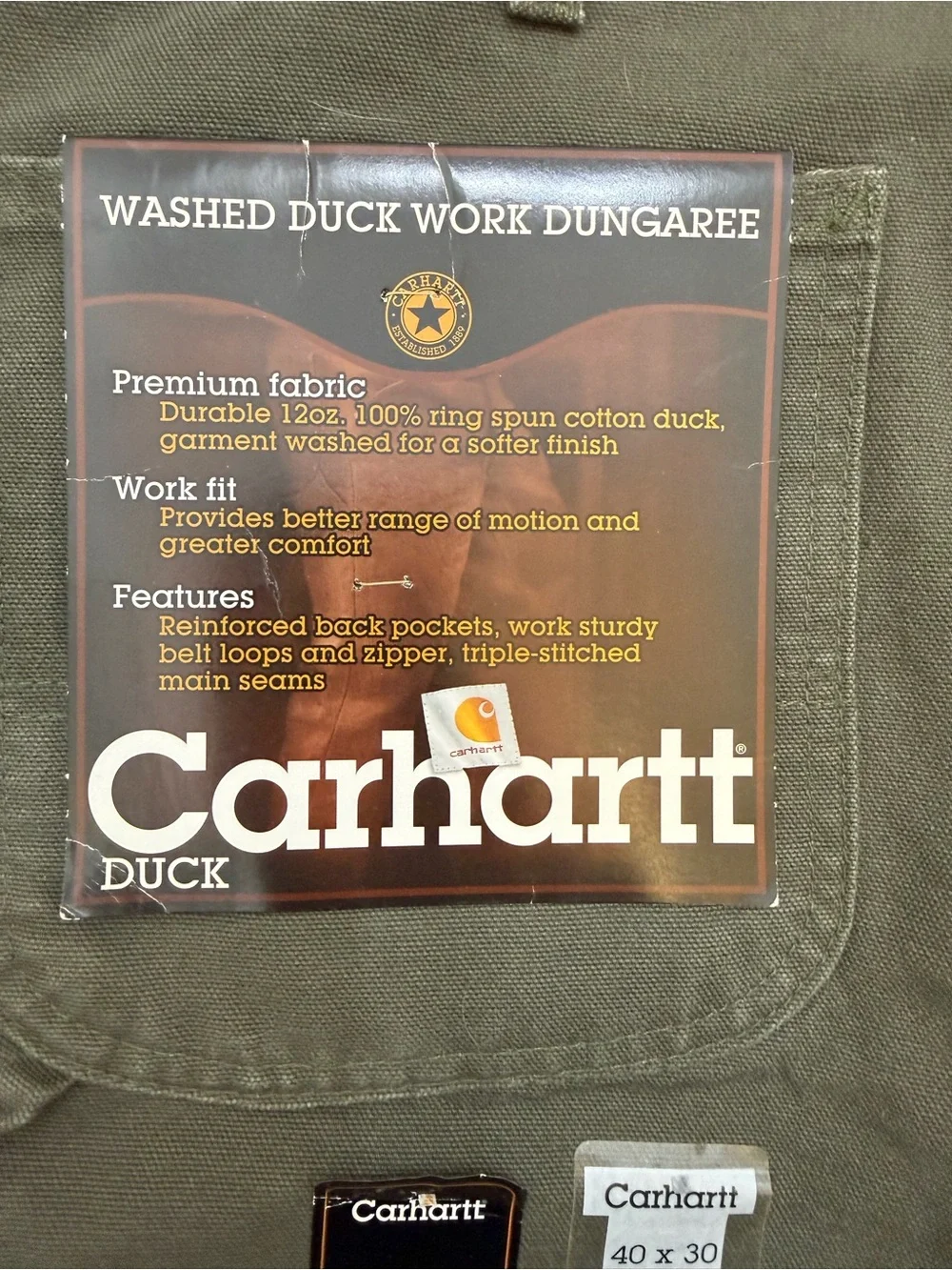 NWT Men's Carhartt Duck Green B11-MOS Carpenter Pants 40 x 30 - Picture 4 of 10